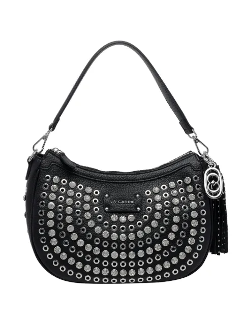La Carrie Andromeda logo studded shoulder bag