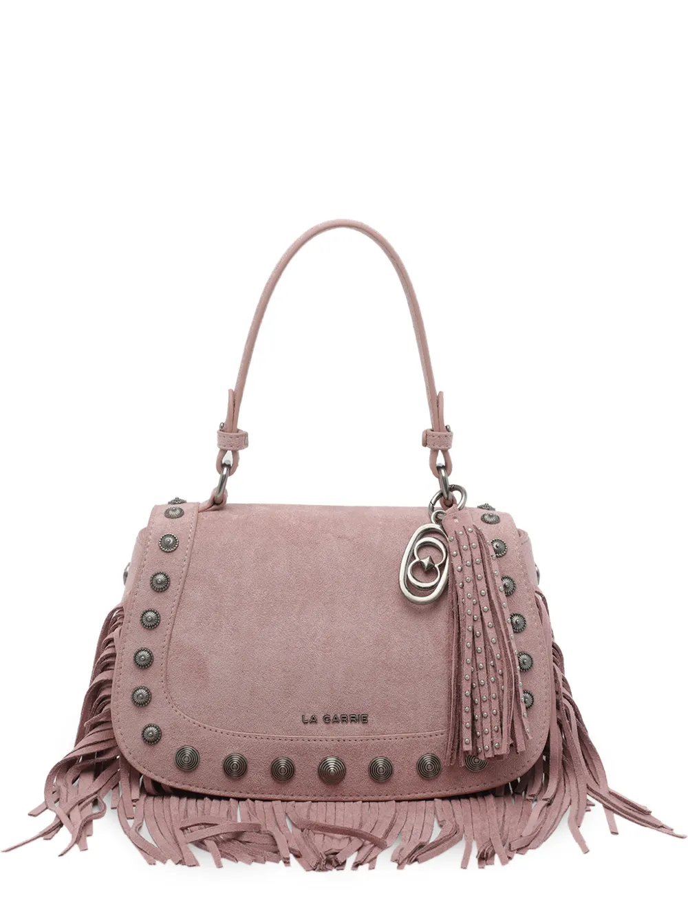 La Carrie Aztec fringe suede shoulder bag - Rosa
