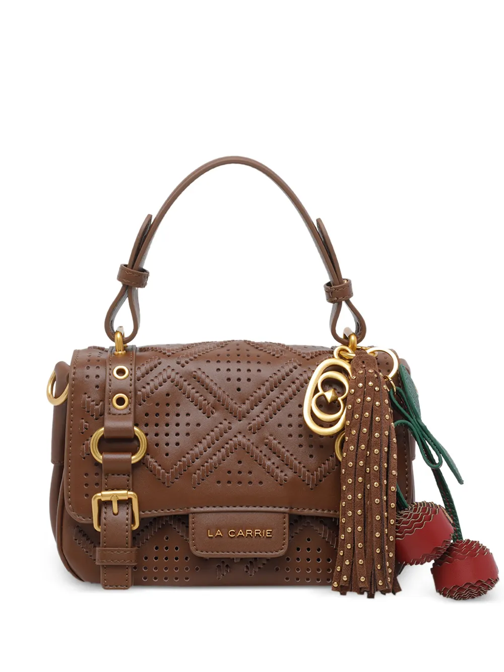 La Carrie small Atena Labyrinth leather tote bag - Marrone