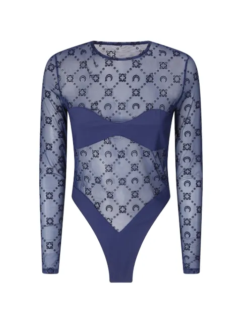Marine Serre Body com mesh e estampa de monograma flocado