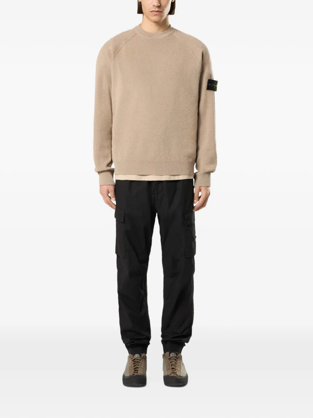 Stone Island Trui met logopatch en raglan mouwen Beige