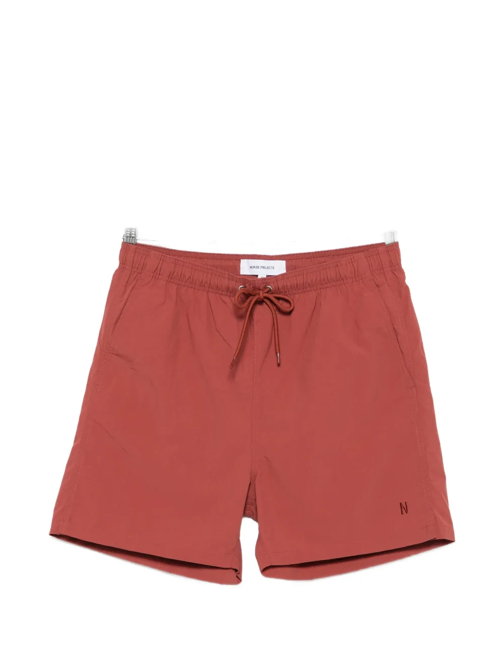 Norse Projects logo-embroidered drawstring swim shorts - Rosso