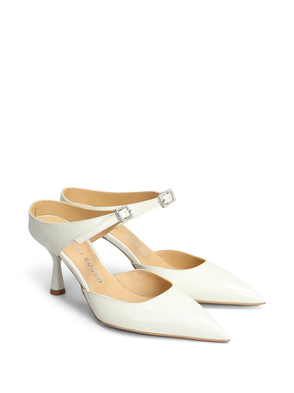 Fratelli Russo Pumps met kristallen gesp en puntige neus Beige