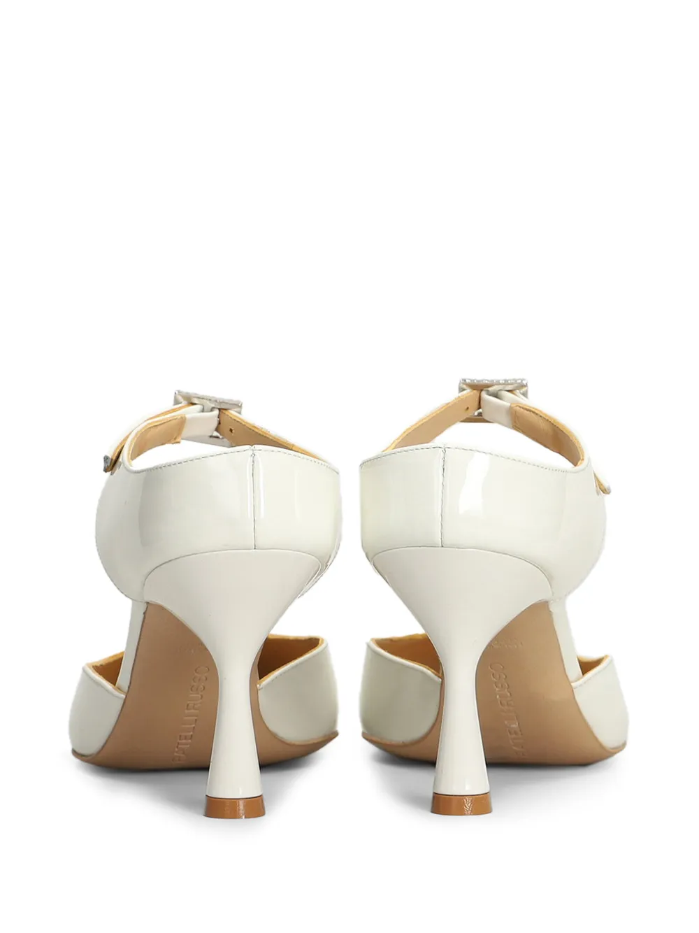 Fratelli Russo Pumps met kristallen gesp en puntige neus Beige