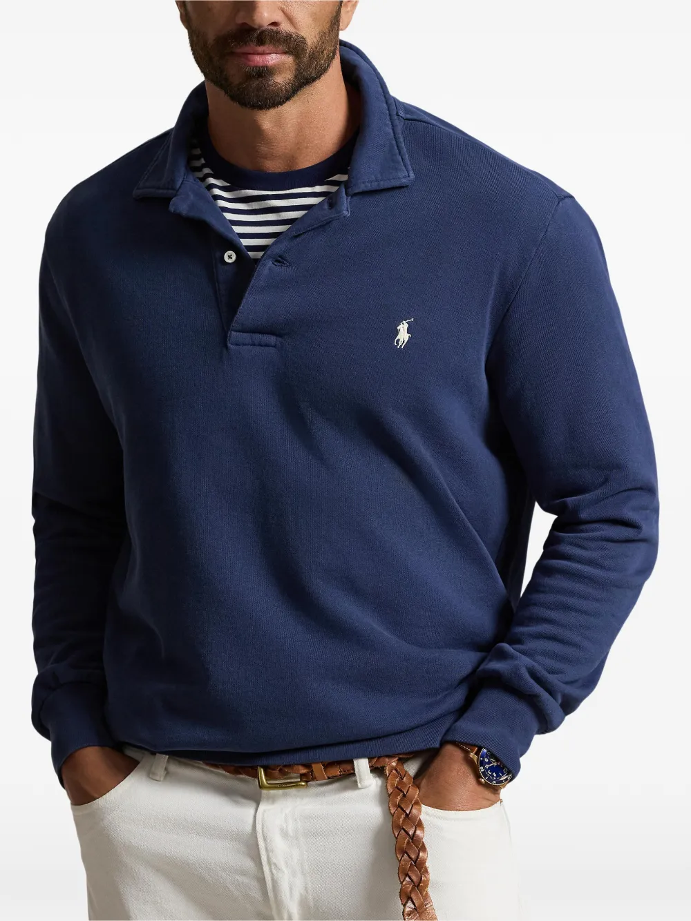 Polo Ralph Lauren Loopback fleece sweater met kraag Blauw