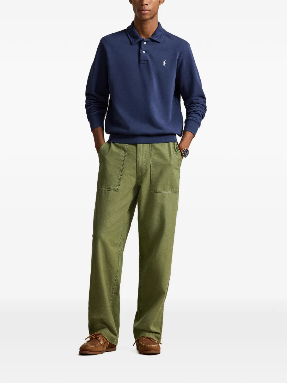 Polo Ralph Lauren Loopback fleece sweater met kraag Blauw