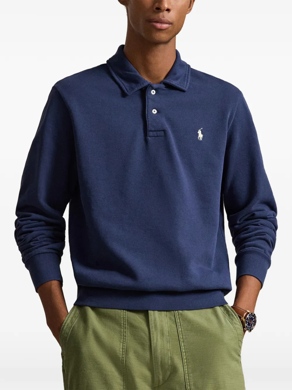Polo Ralph Lauren Loopback fleece sweater met kraag Blauw