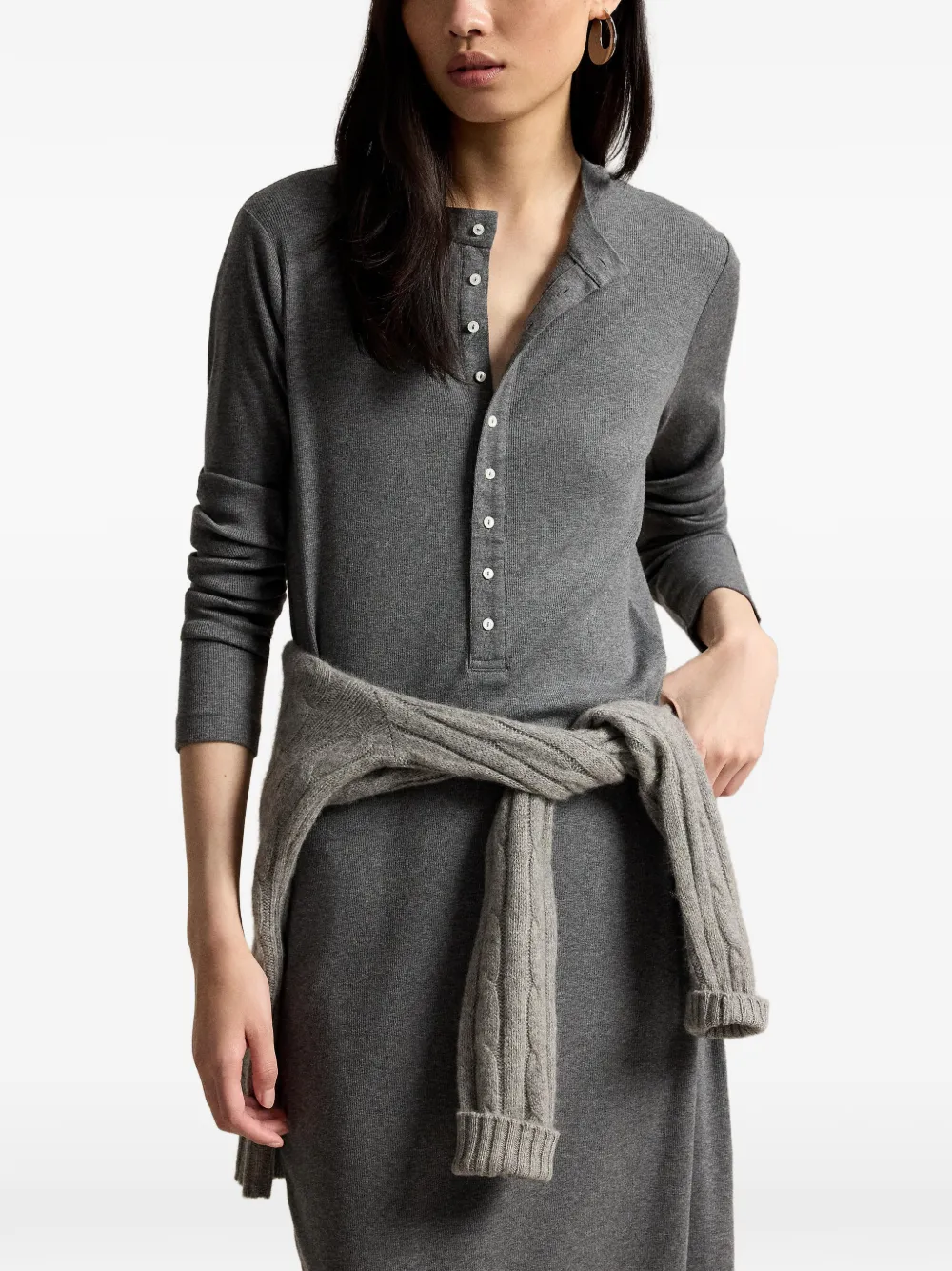 Polo Ralph Lauren Henley maxi-jurk met lange mouwen Grijs