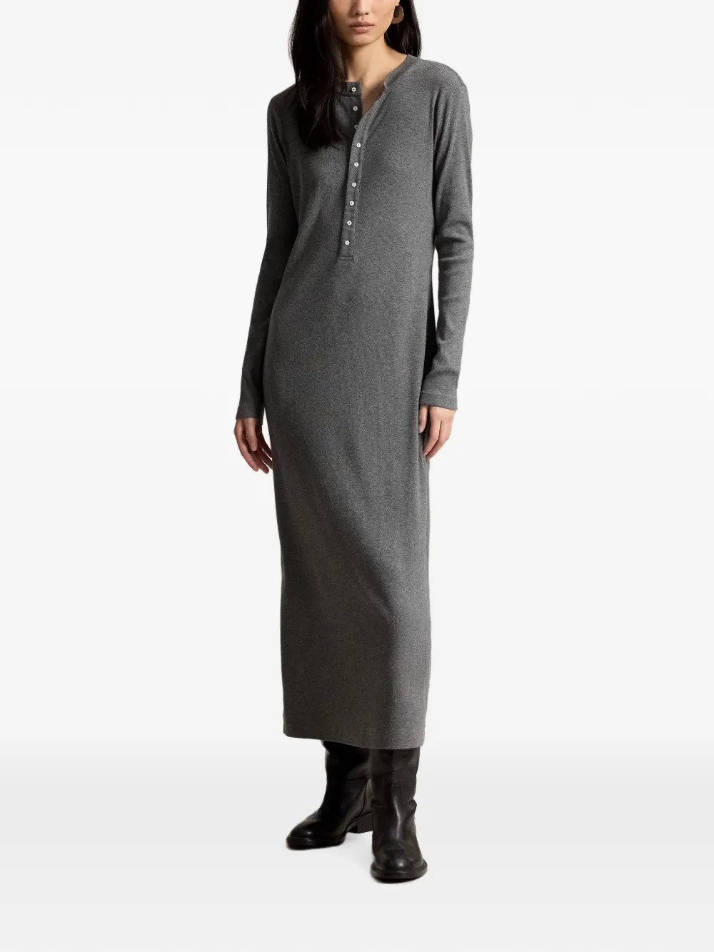 Polo Ralph Lauren Henley maxi-jurk met lange mouwen Grijs