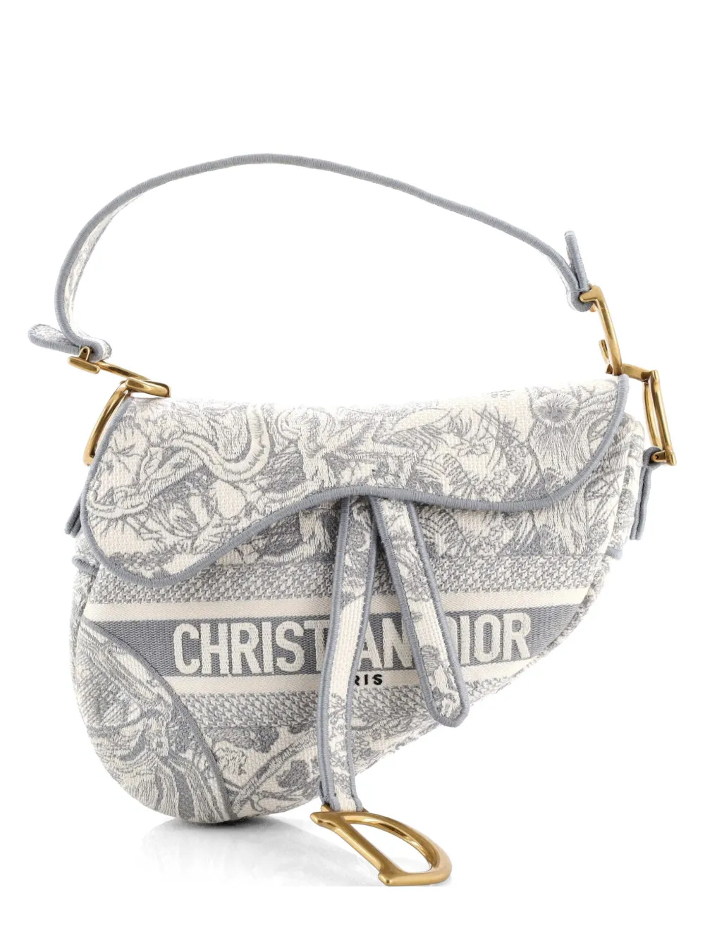 Christian Dior Pre-Owned Saddle Bag Logo Embroidered Canvas Medium shoulder bag - Grey
