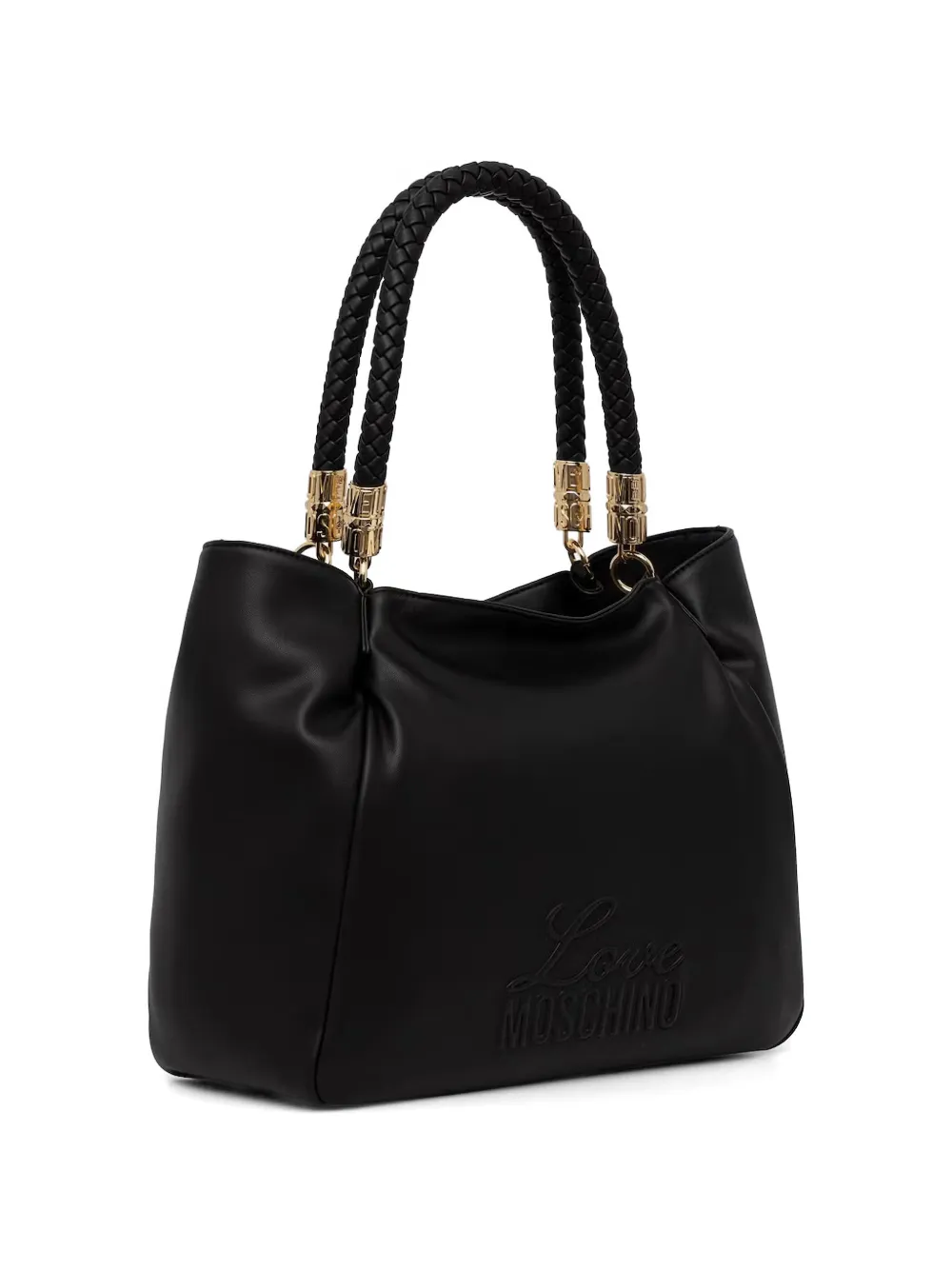 Love Moschino Shopper met gevlochten handvat en logodetail Zwart