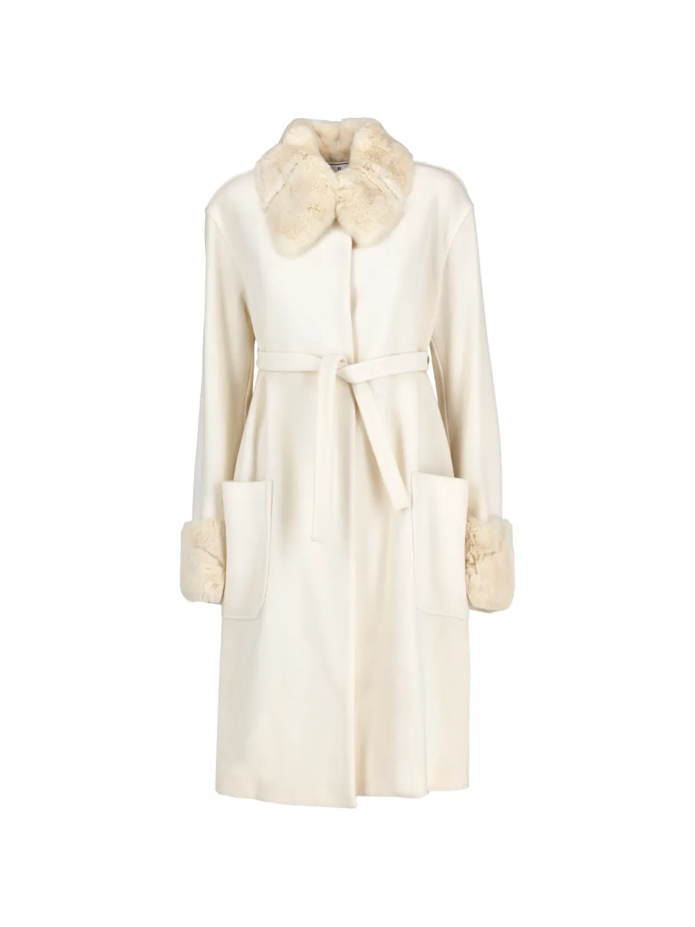 Fendi Pre-Owned fur-trim belted coat - Bianco