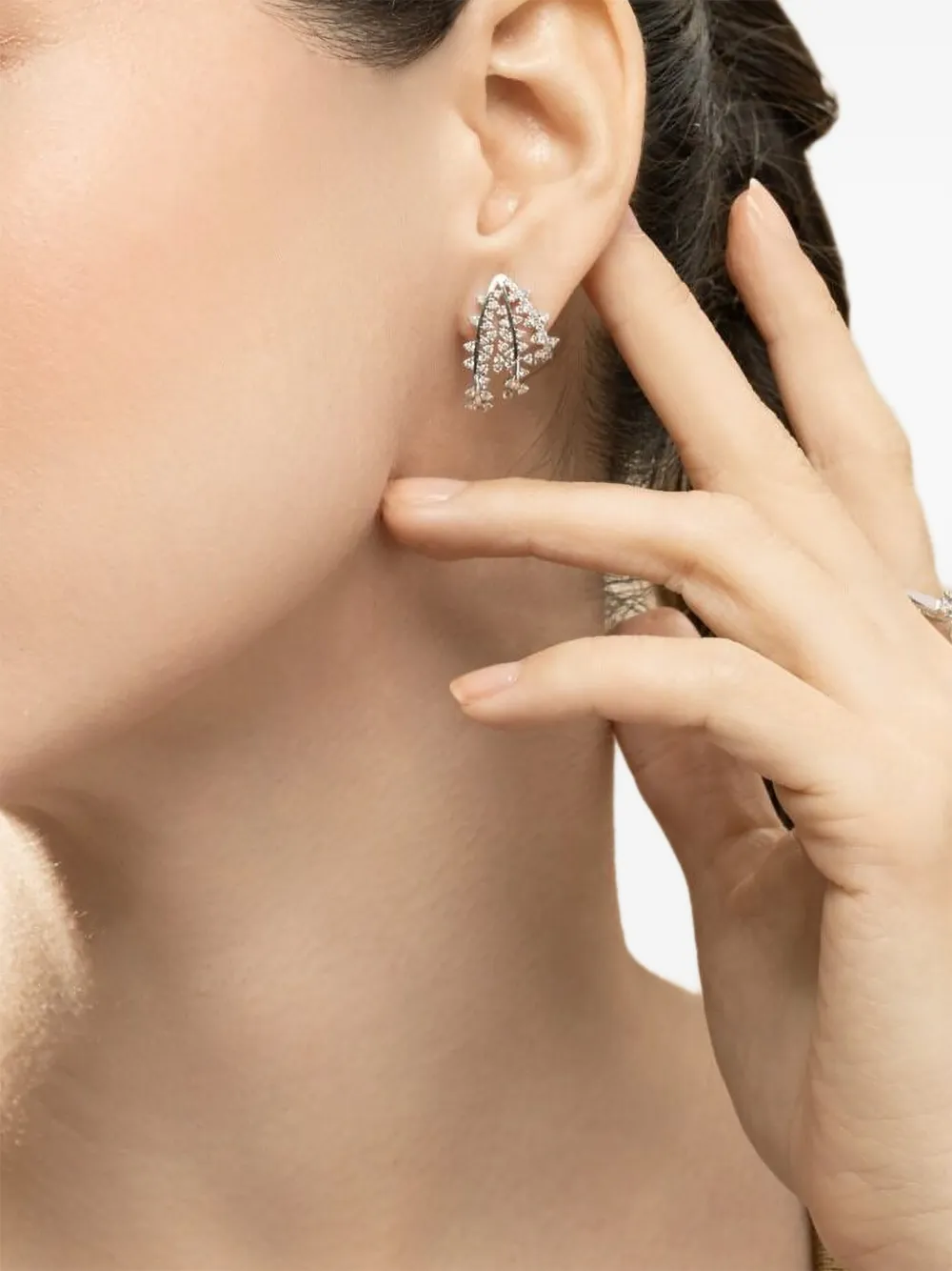 Ananya Diamond Tri-hoop Earrings in Silver, view 4