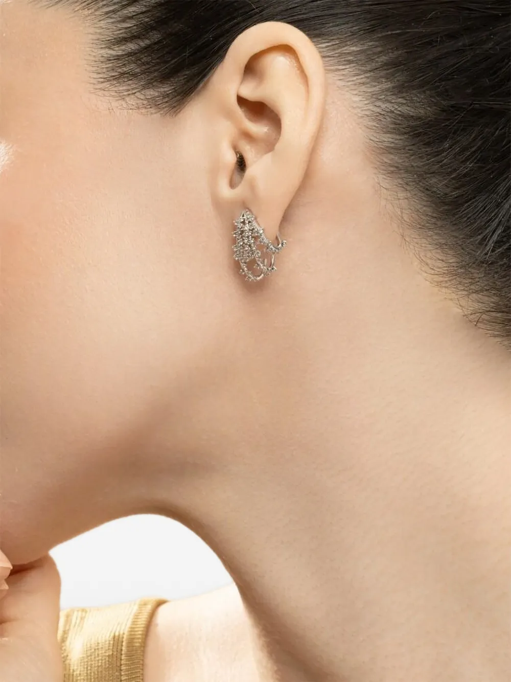 Ananya Diamond Tri-hoop Earrings in Silver, view 2