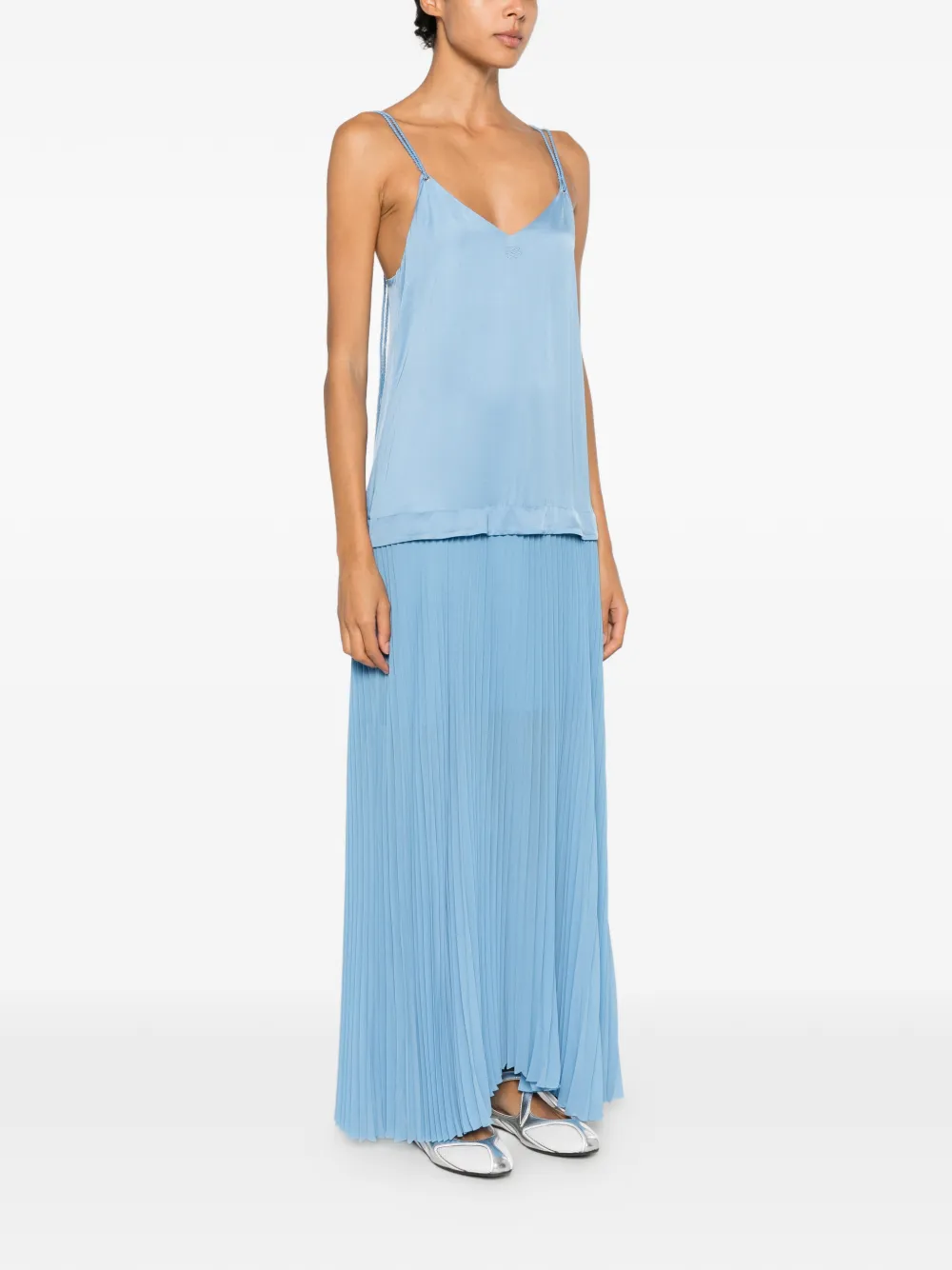 Karl Lagerfeld Geplooide jurk met spaghettibandjes Blauw