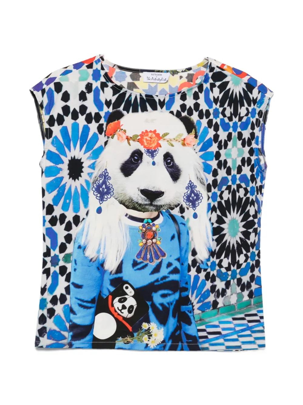 The Artistylist panda-print cotton T-shirt - Blu
