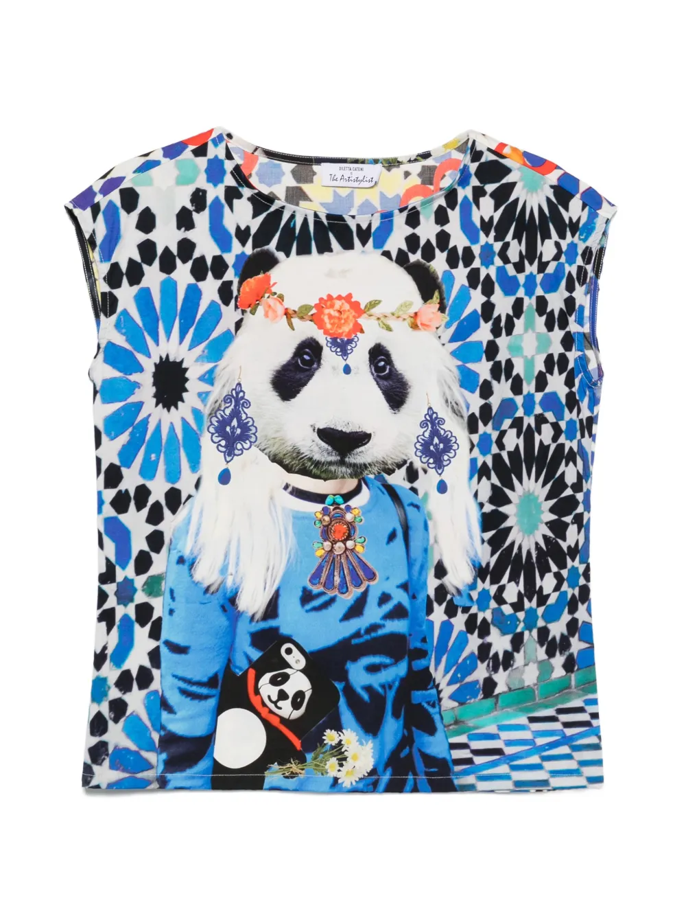 The Artistylist panda-print cotton T-shirt - Blu