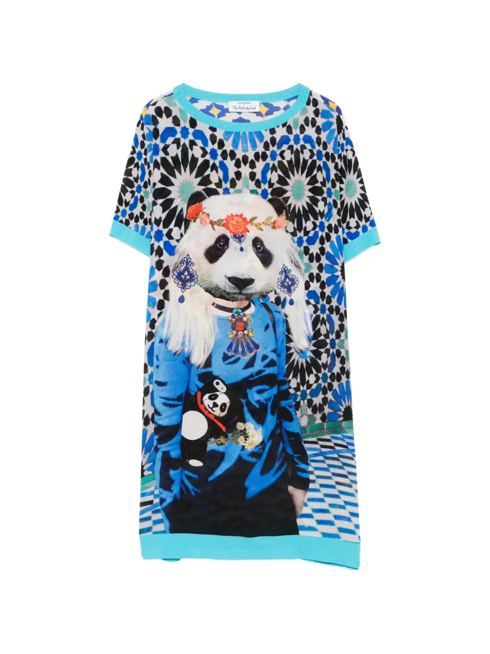 The Artistylist panda-print silk mini dress - Blu