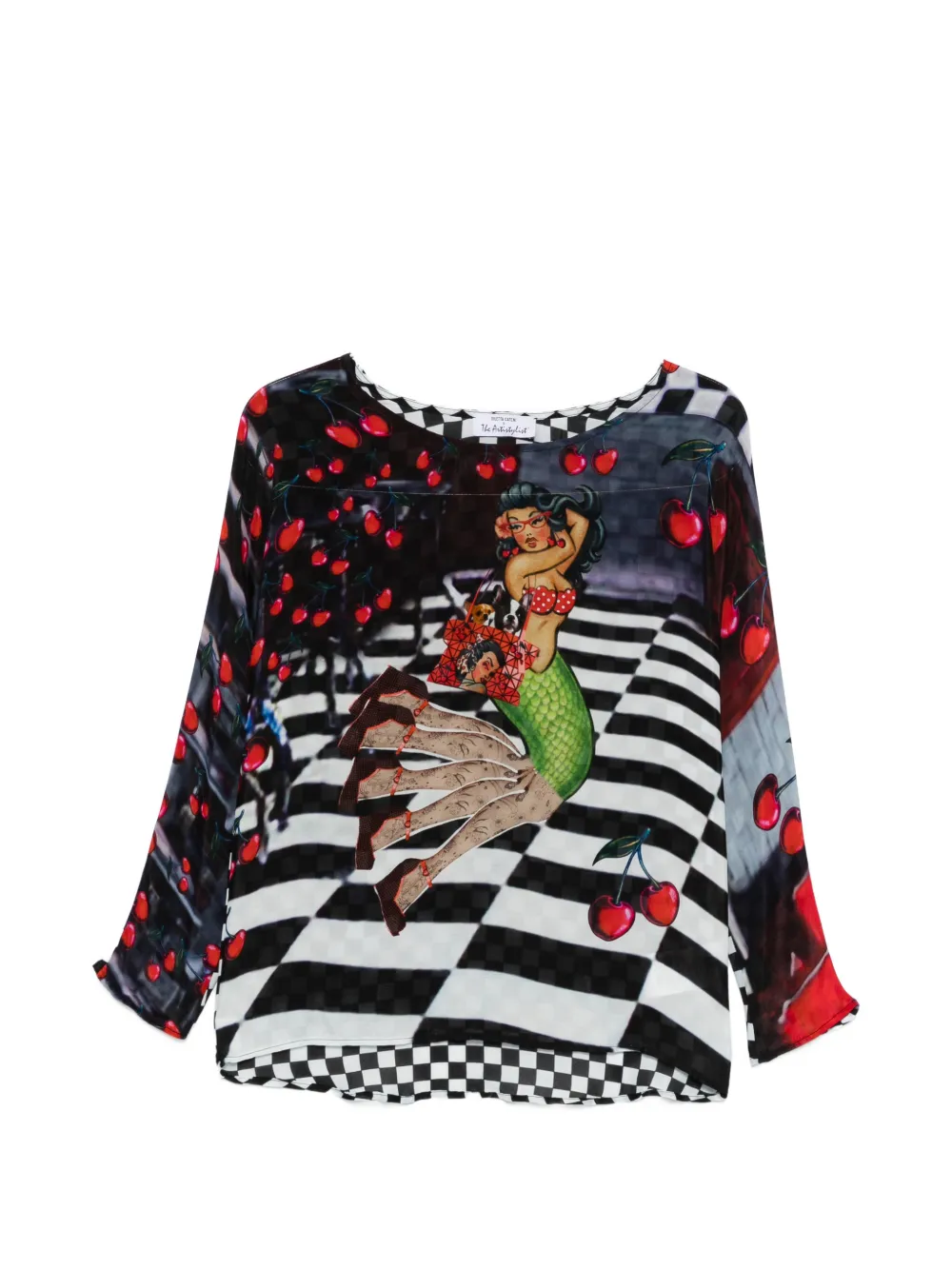 The Artistylist Graphic-print Checkered Blouse In Black