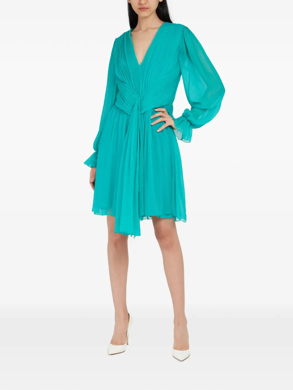 Alberta Ferretti pleated V-neck mini dress - Verde