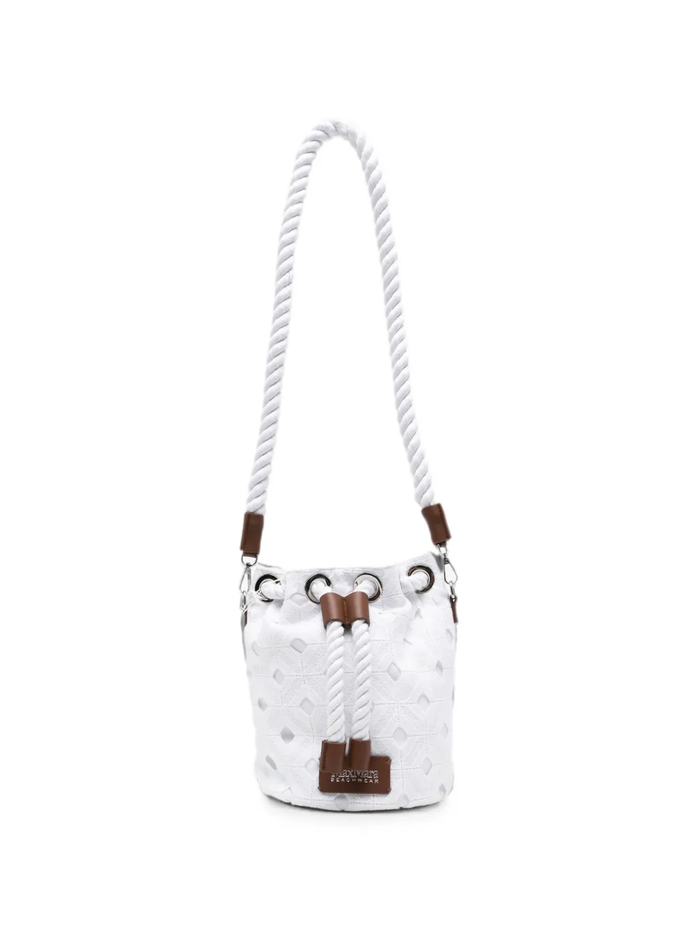 Max Mara rope-detail floral-lace bucket bag - Bianco