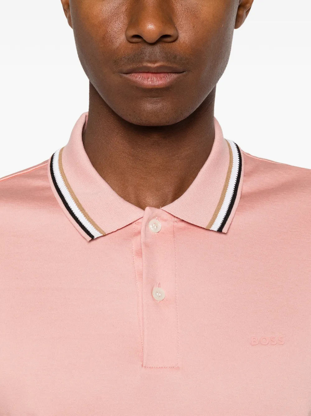 BOSS Slim-fit katoenen poloshirt met gestreepte kraag Roze