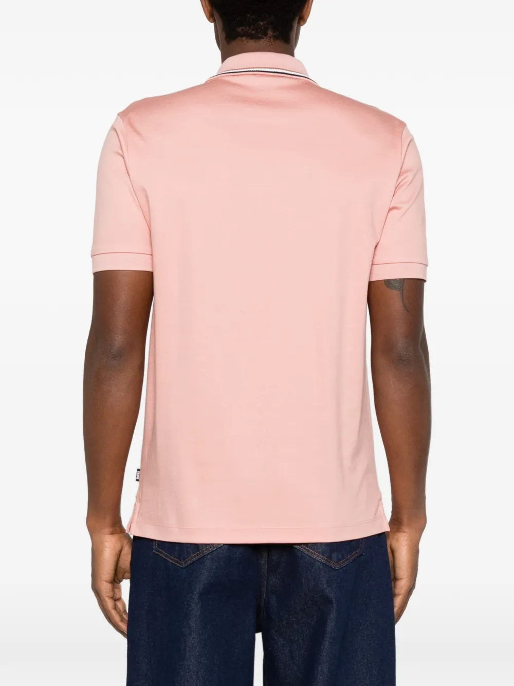 BOSS Slim-fit katoenen poloshirt met gestreepte kraag Roze