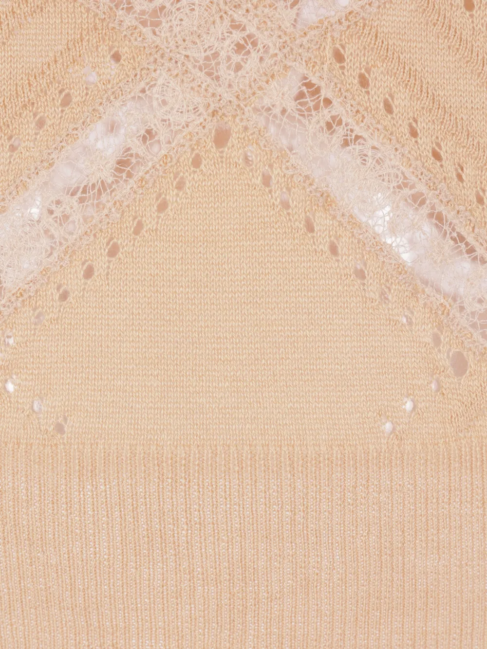 Ermanno Scervino Pointelle gebreide top met kanten vlakken Beige