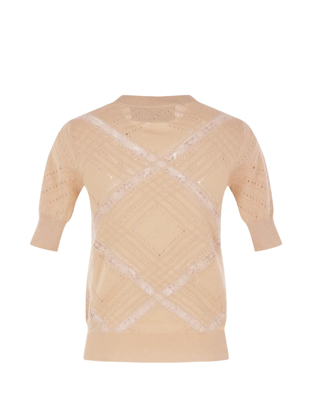 Ermanno Scervino Pointelle gebreide top met kanten vlakken Beige