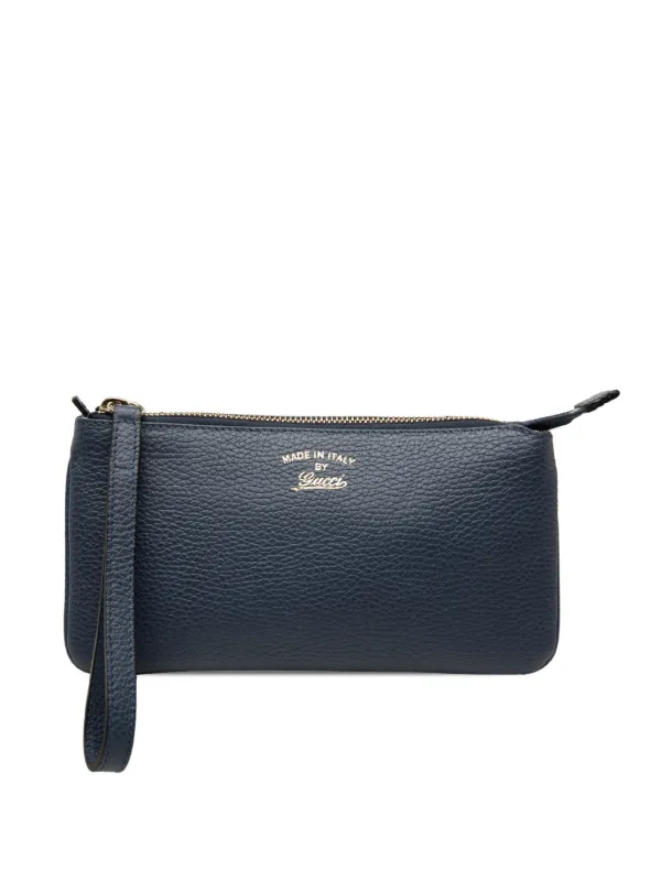Gucci Pre-owned 2000-2015 Pebbled Leather Swing Wristlet Pouch in Blue