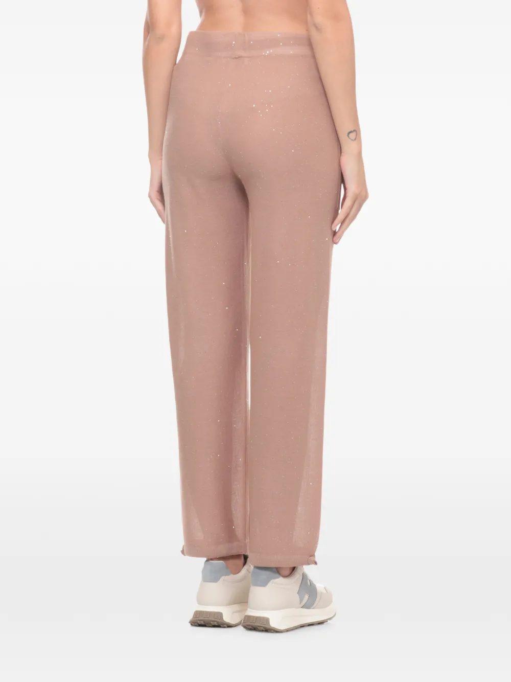 Kangra Broek verfraaid met pailletten en trekkoord Beige