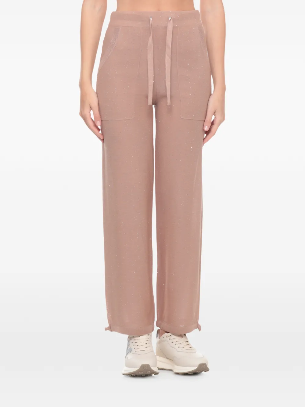 Kangra Broek verfraaid met pailletten en trekkoord Beige