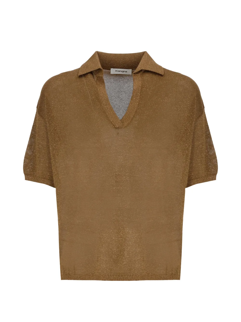 Kangra metallic-effect polo-collar T-shirt - Marrone