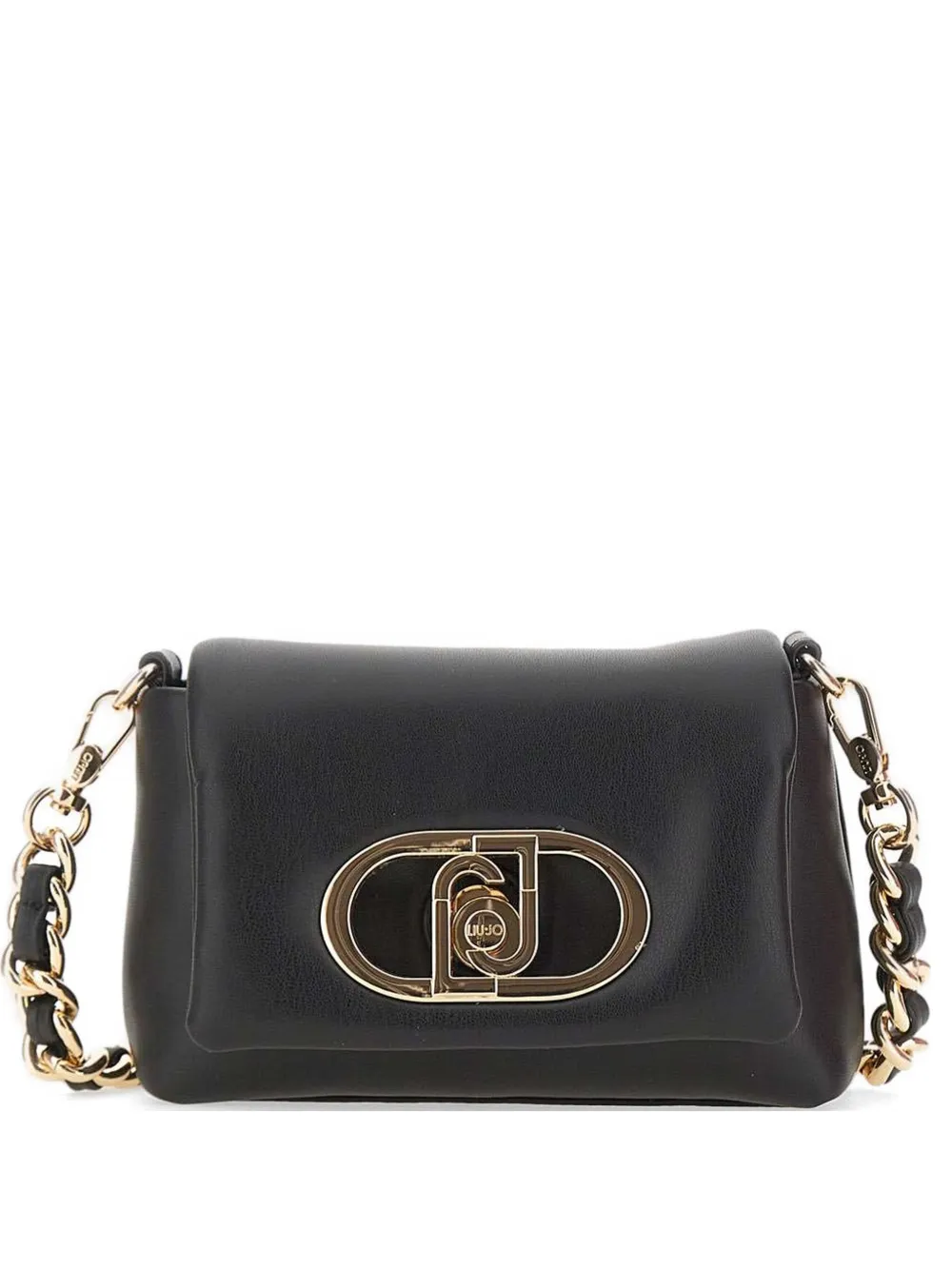Liu •jo Lapuffy Metal Logo Chain Shoulder Bag In Black