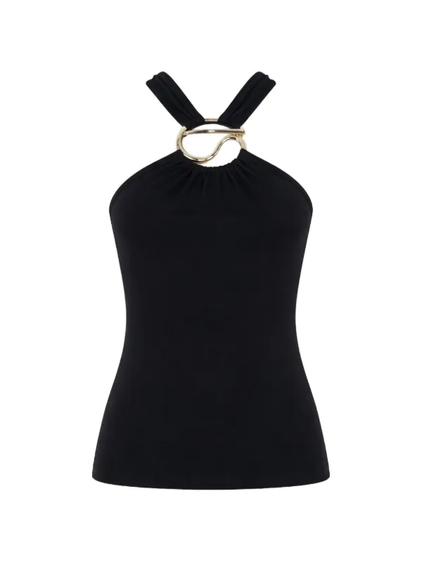 Coperni Halterneck Metal-logo Cotton Blouse in Black