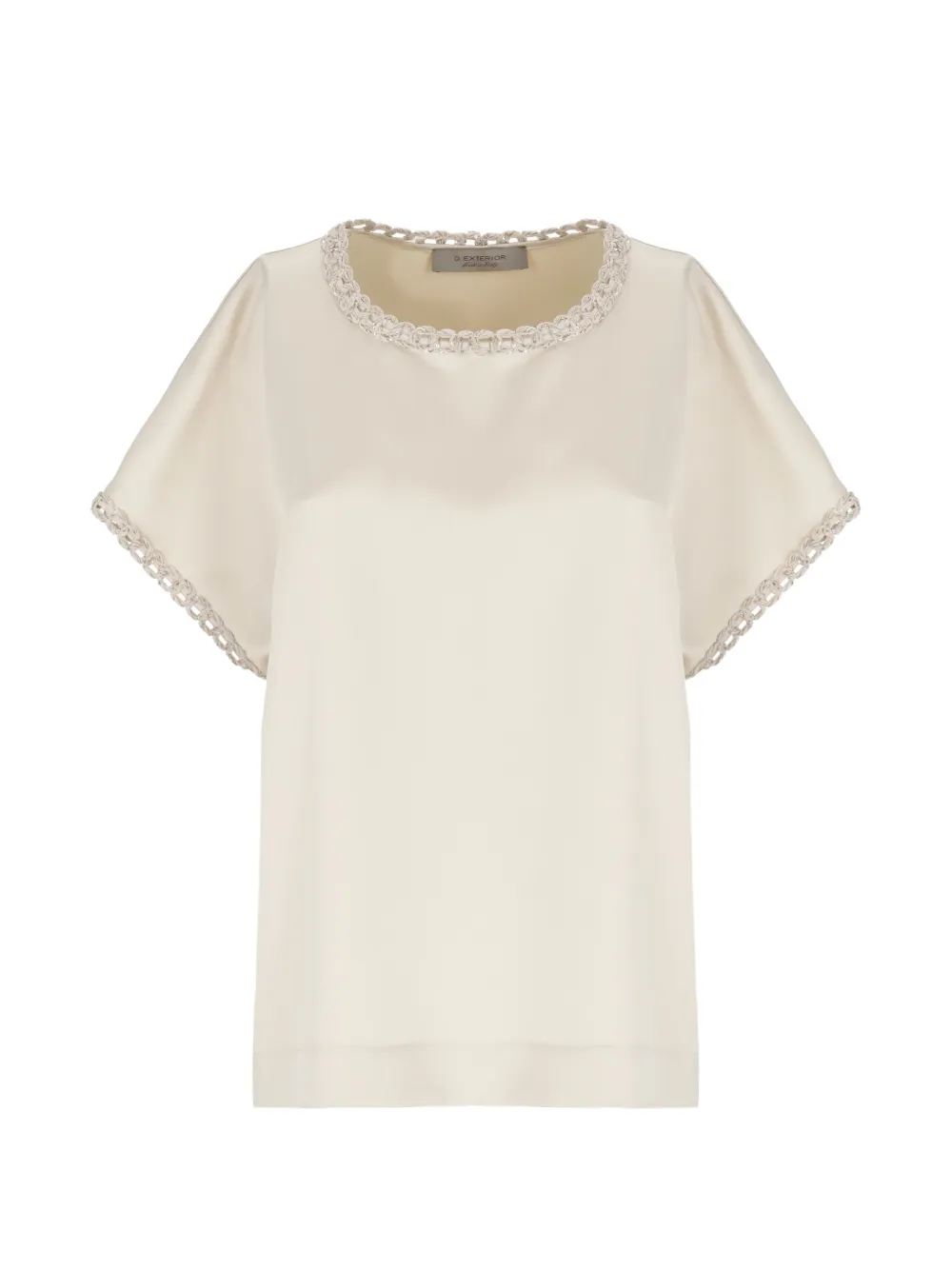 D.Exterior crochet-trim satin T-shirt - Toni neutri