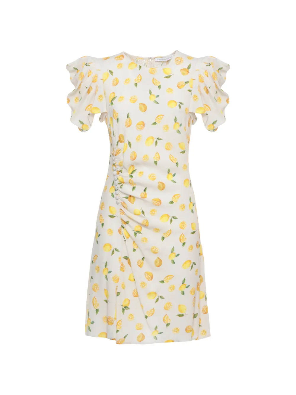 MAR DE MARGARITAS Karin lemon-print ruched mini dress - Toni neutri