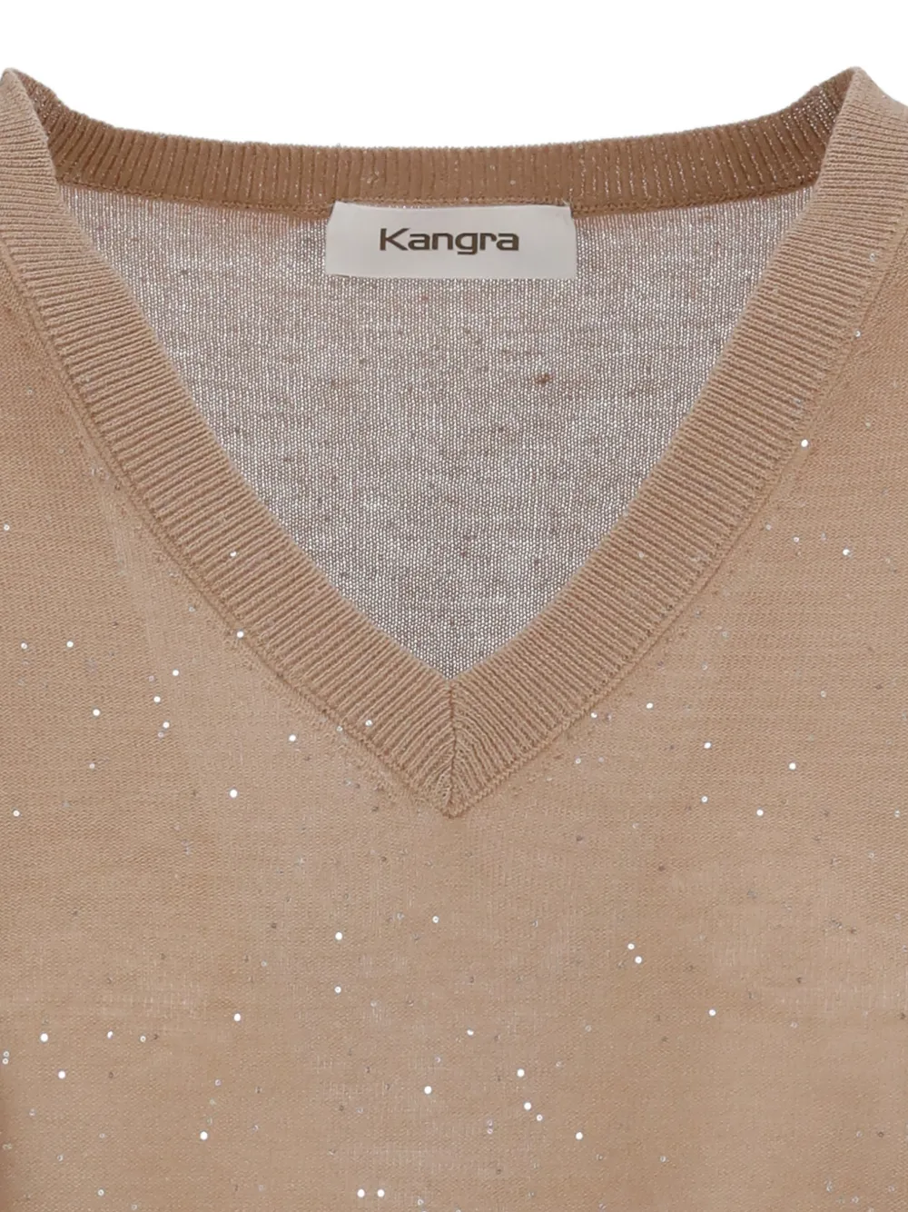 Kangra Trui verfraaid met pailletten en V-hals Beige