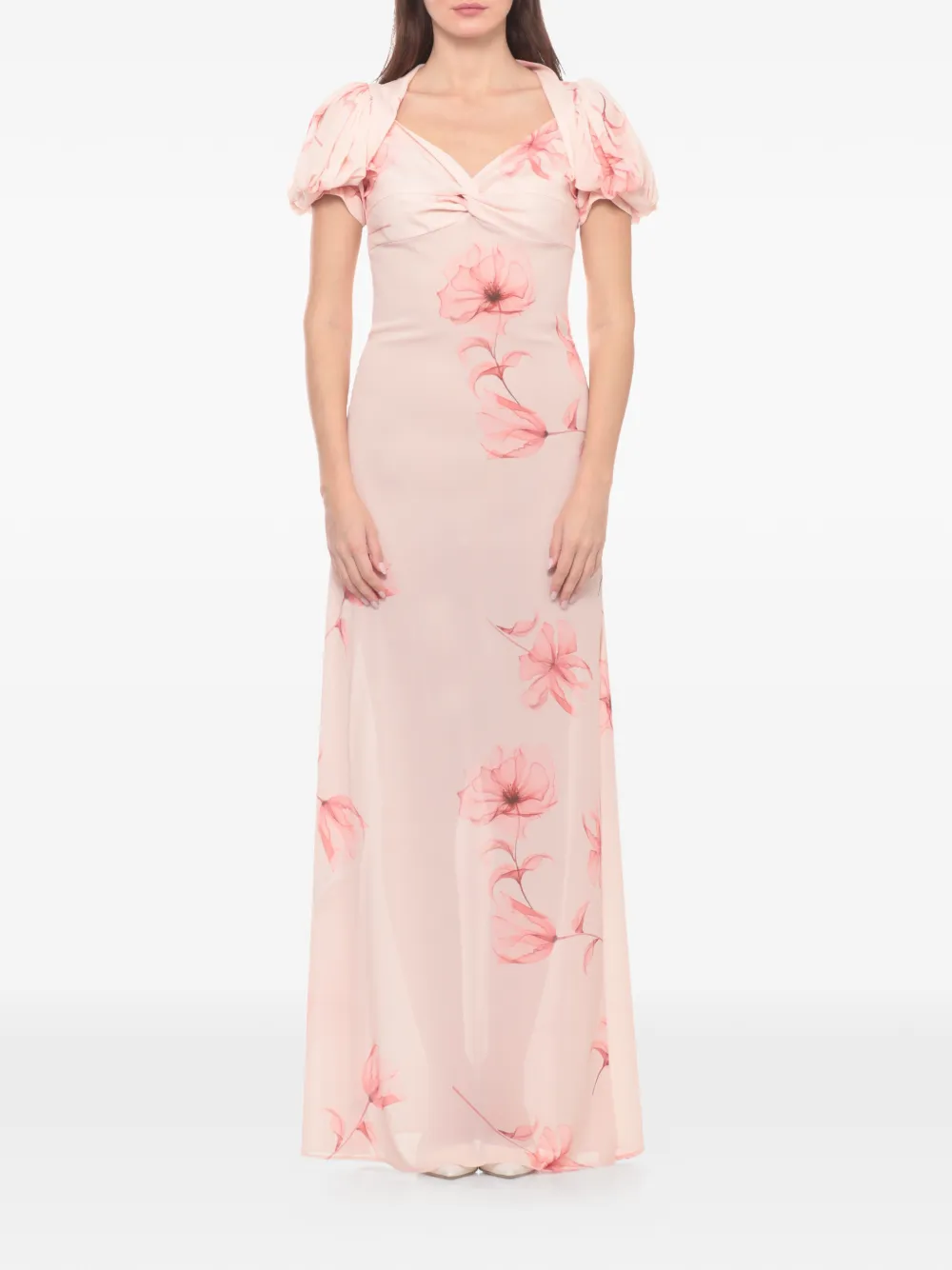 MAR DE MARGARITAS Benedetta maxi-jurk met bloemenprint en ballonmouwen Roze