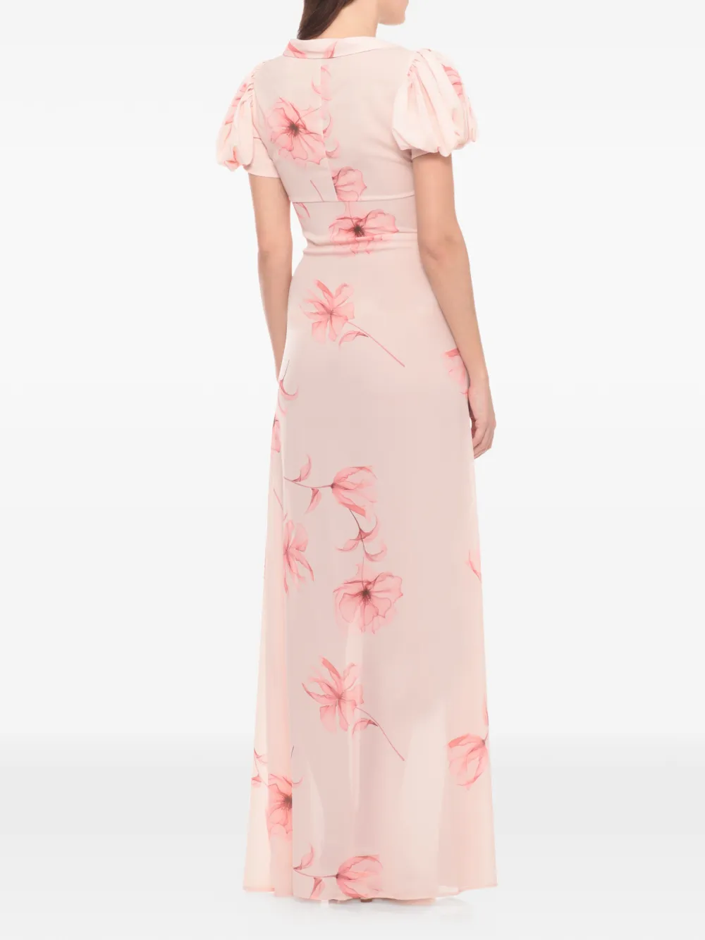MAR DE MARGARITAS Benedetta maxi-jurk met bloemenprint en ballonmouwen Roze