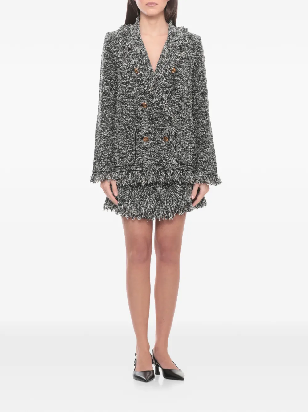 Elisabetta Franchi Blazer met dubbele rij knopen en franje Zwart
