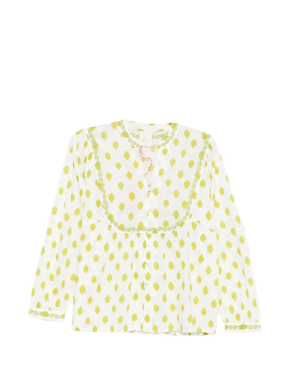 NIMO WITH LOVE elephant-embroidered ikat-print blouse - Bianco