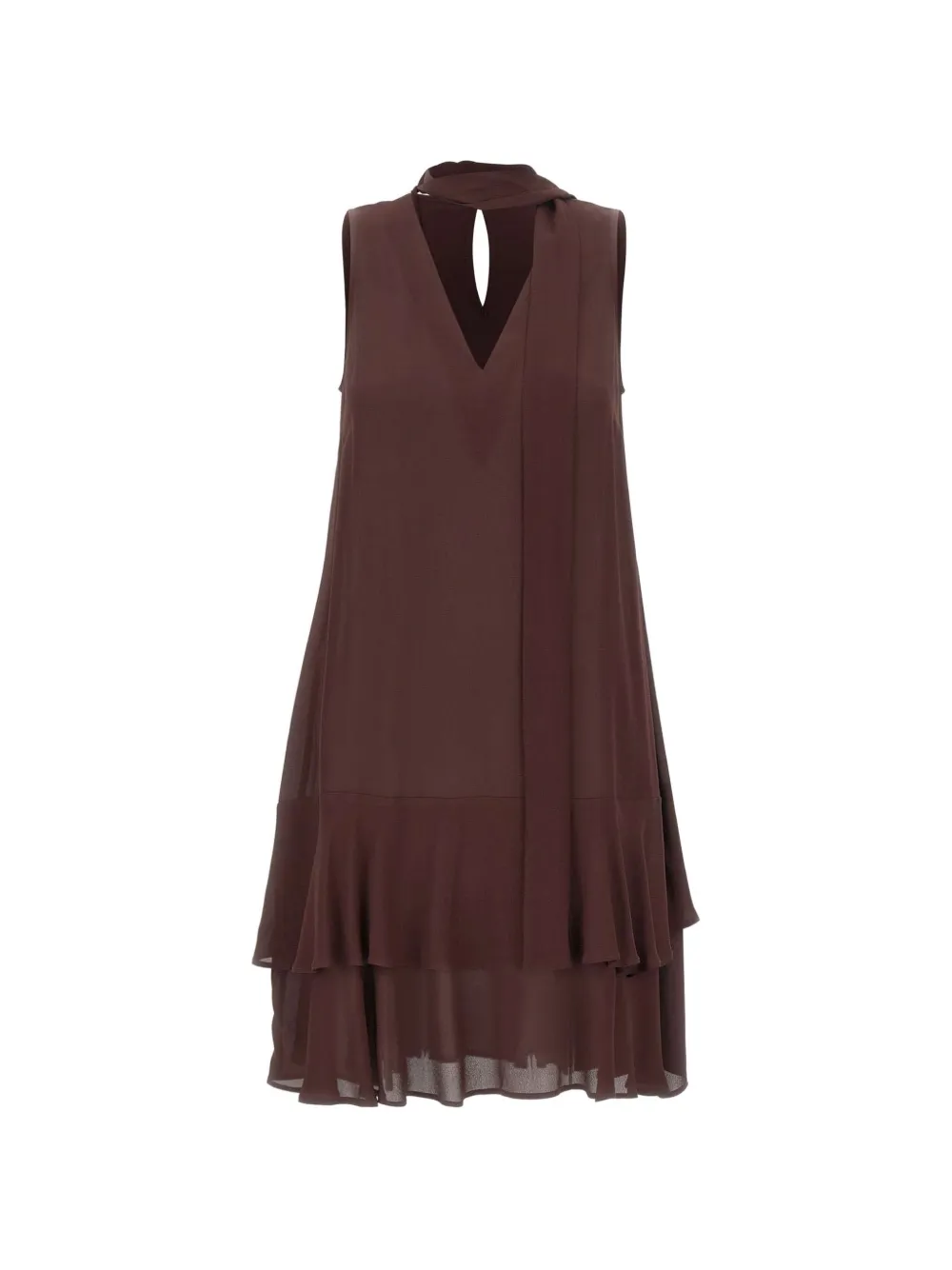 kaos V-neck ruffled mini dress - Marrone