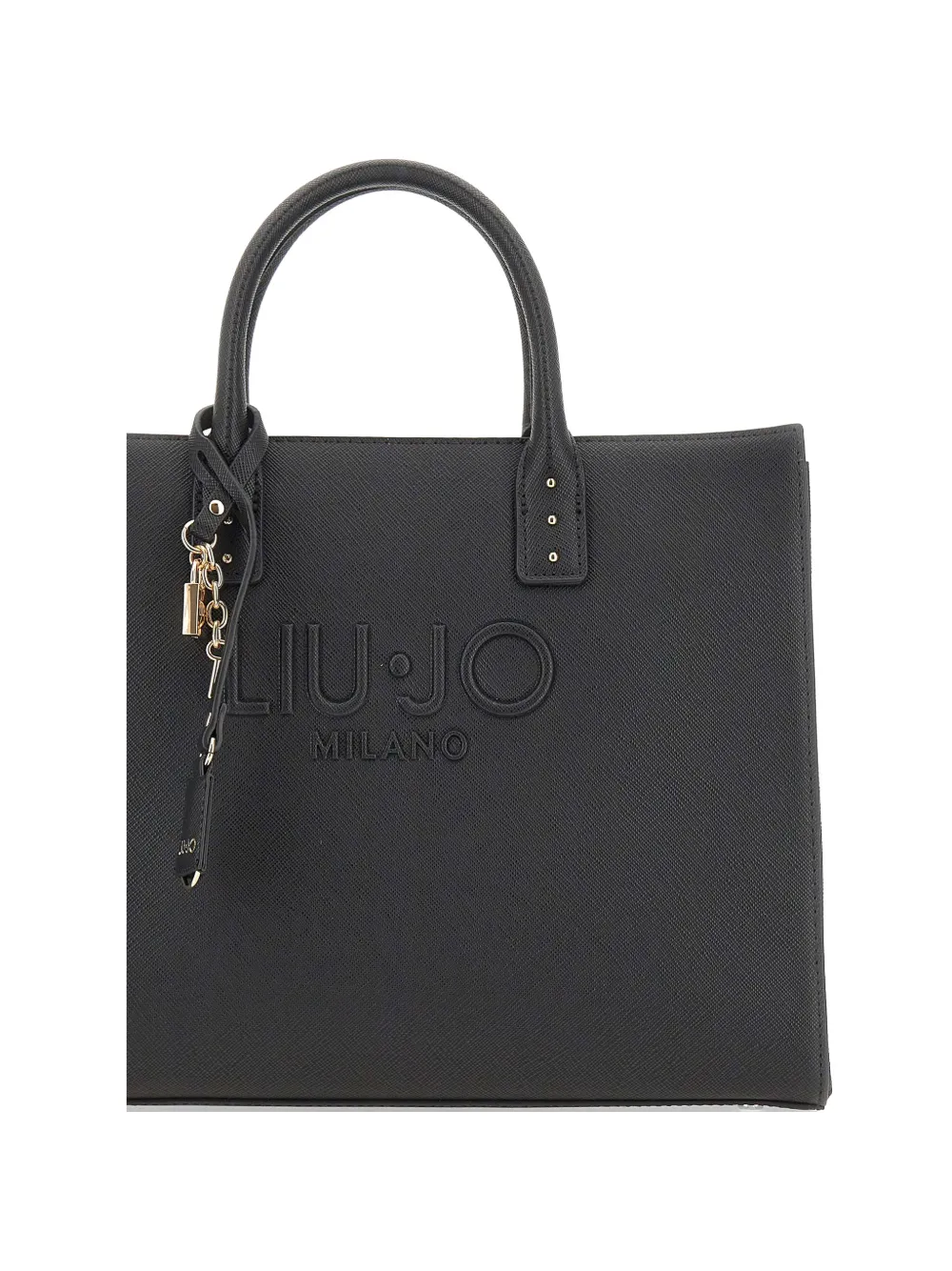 Liu •jo Embossed Logo Charm Tote Bag In Black
