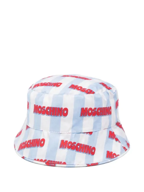 Moschino Kids logo-print striped bucket hat