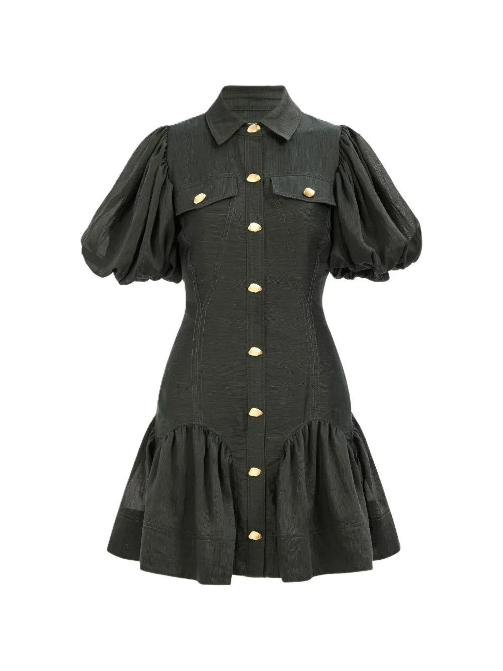 Aje Colide button blouson sleeve mini dress - Nero