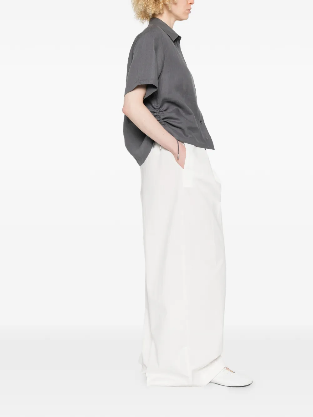 Peserico Blouse met korte mouwen en trekkoord Grijs