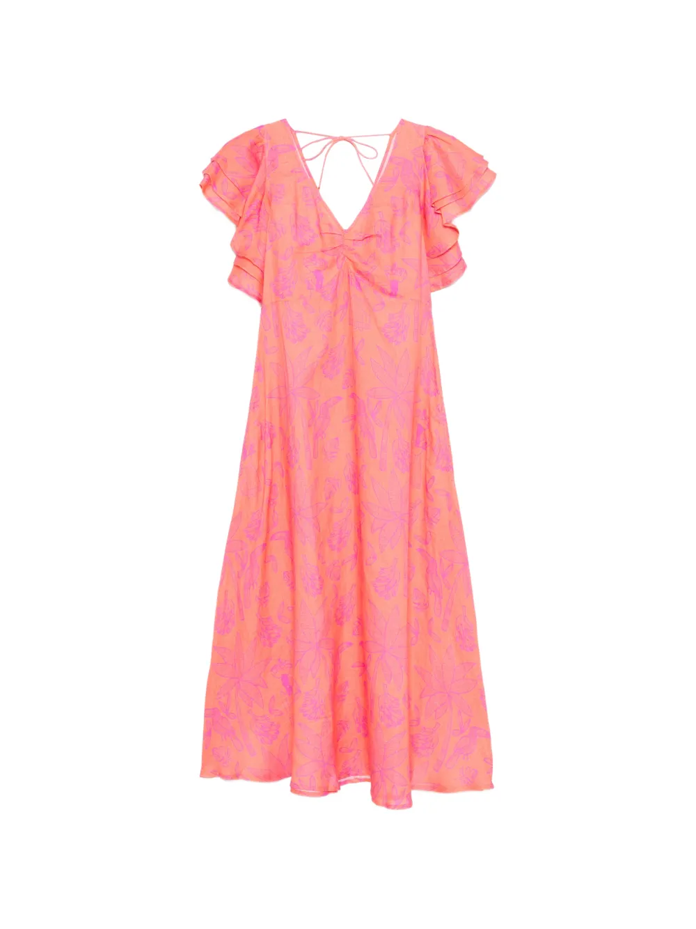 NIMO WITH LOVE Belladonna ruffled-sleeve midi dress - Orange