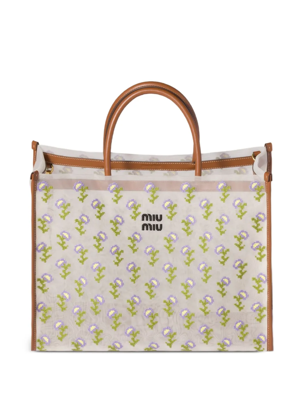 Miu Miu embroidered mesh shopping bag - White
