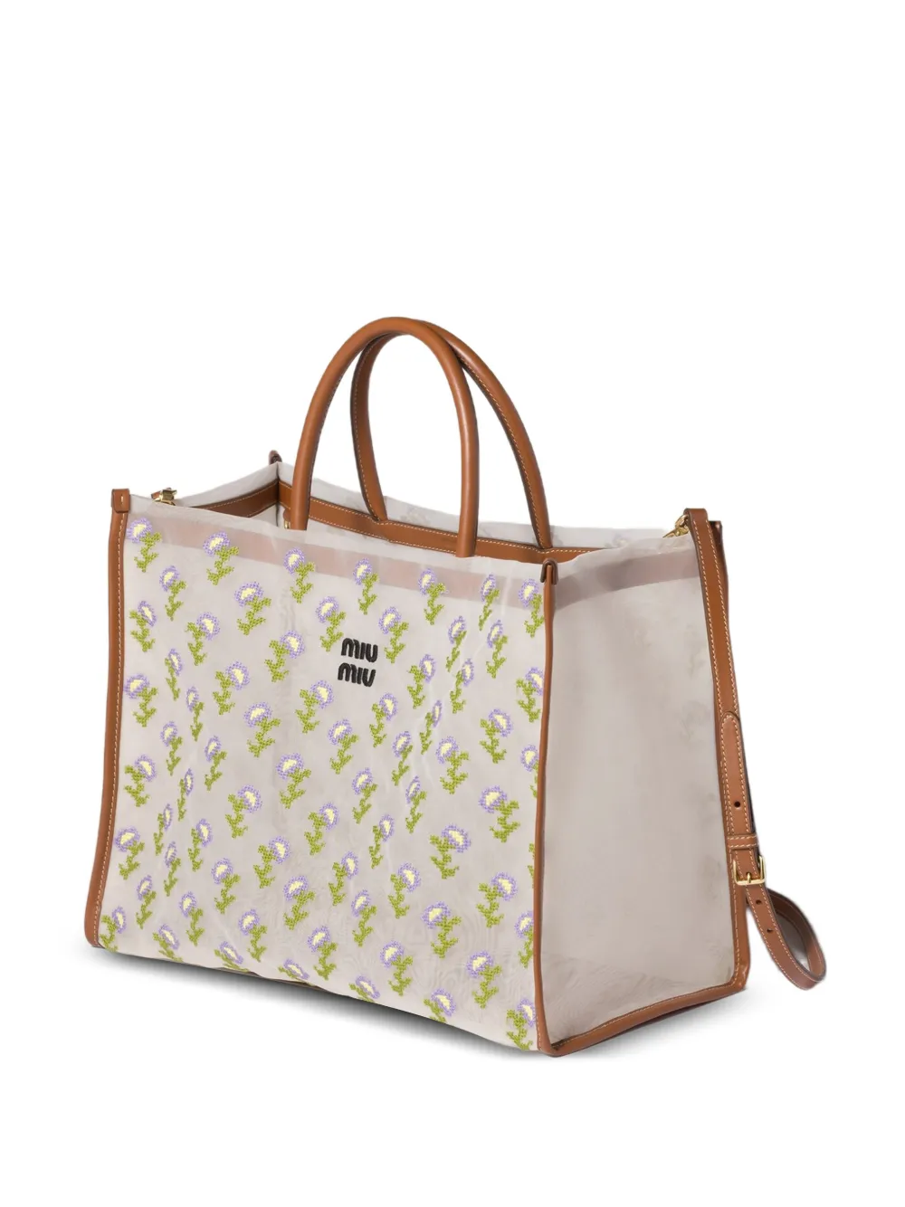 Miu Shopper met geborduurd mesh Wit